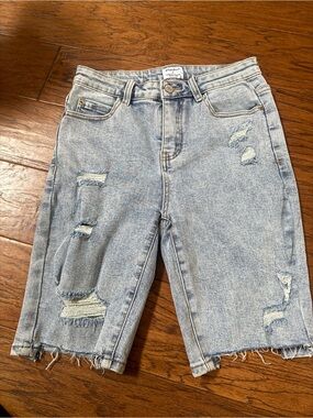 white birch Light Wash Distressed Denim Bermuda Shorts